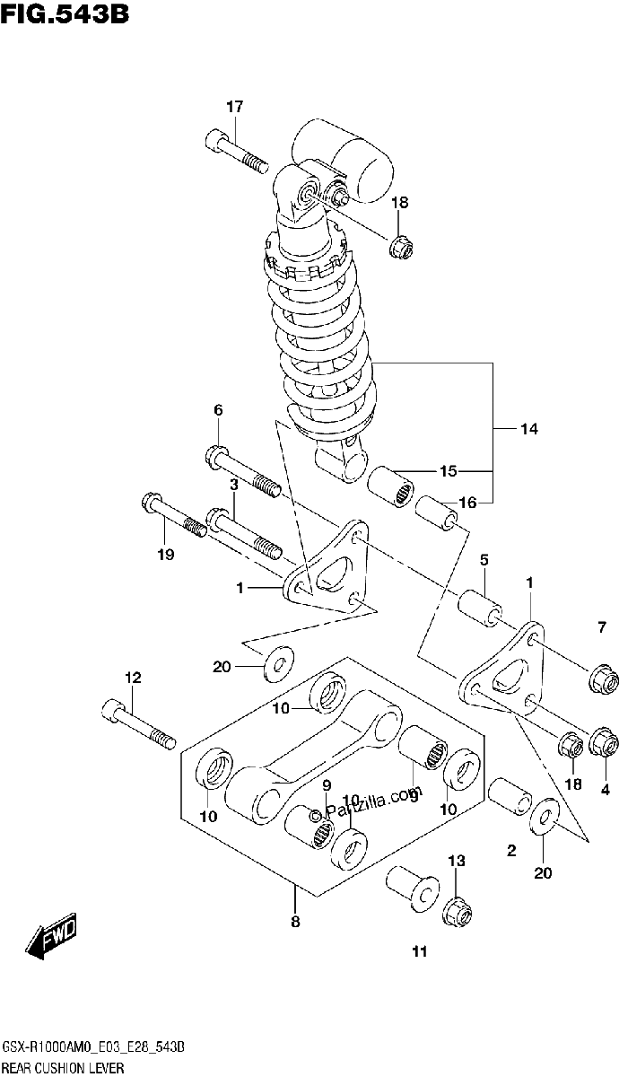 Diagrama de REAR CUSHION LEVER GSX R1000A