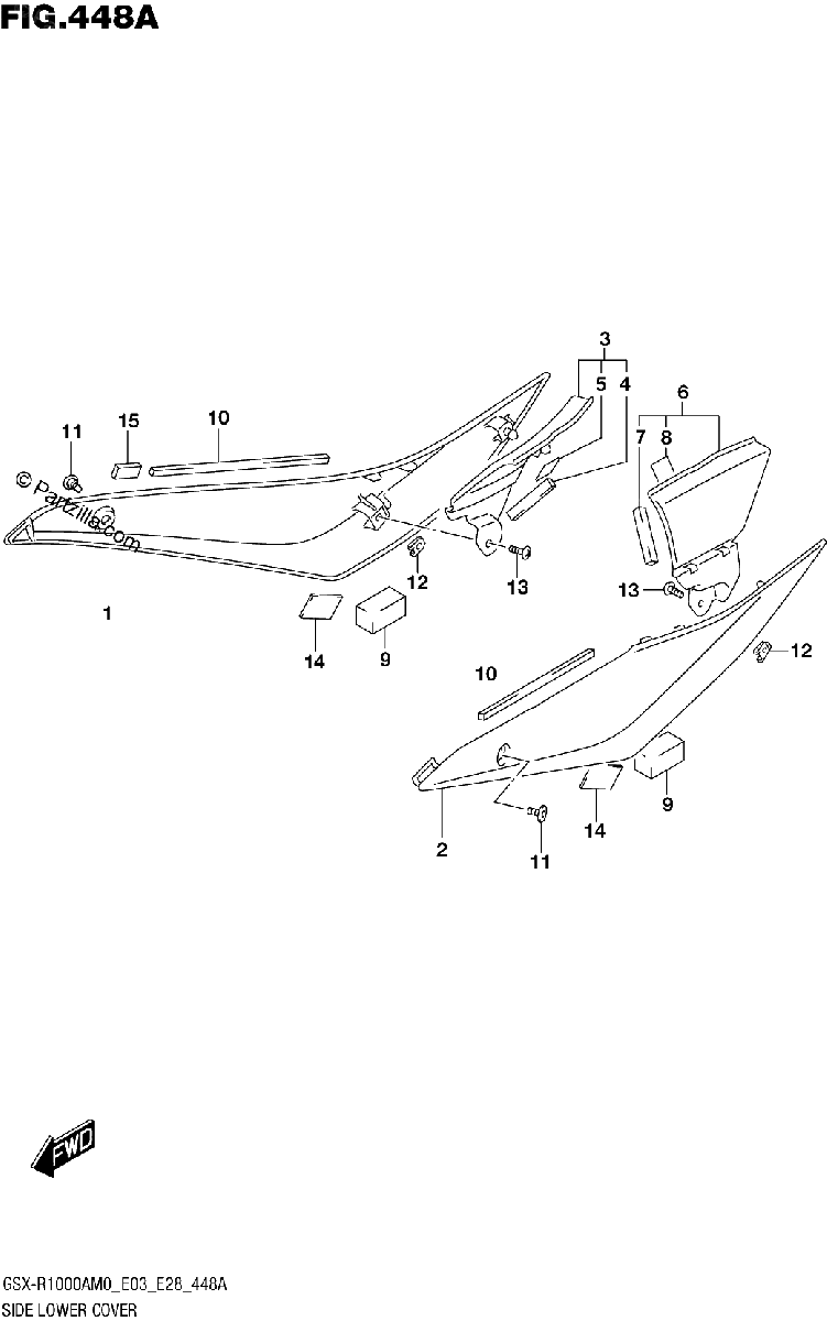 Diagrama de SIDE LOWER COVER GSX R1000A
