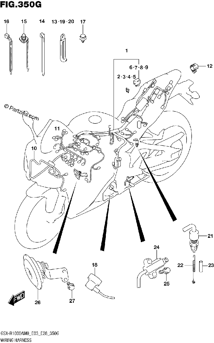 Diagrama de WIRING HARNESS GSX R1000A E03 E28