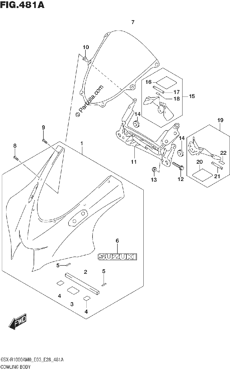 Diagrama de COWLING BODY GSX R1000A