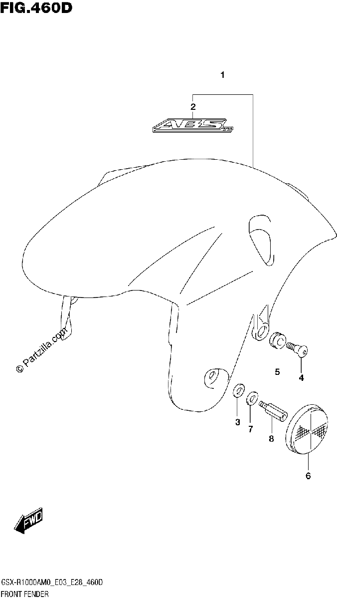 Diagrama de FRONT FENDER GSX R1000A