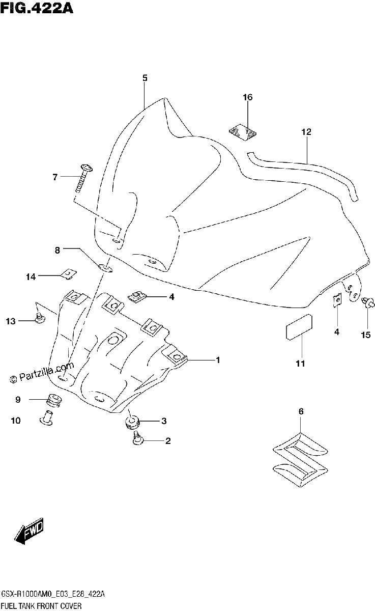 Diagrama de FUEL TANK FRONT COVER GSX R1000A