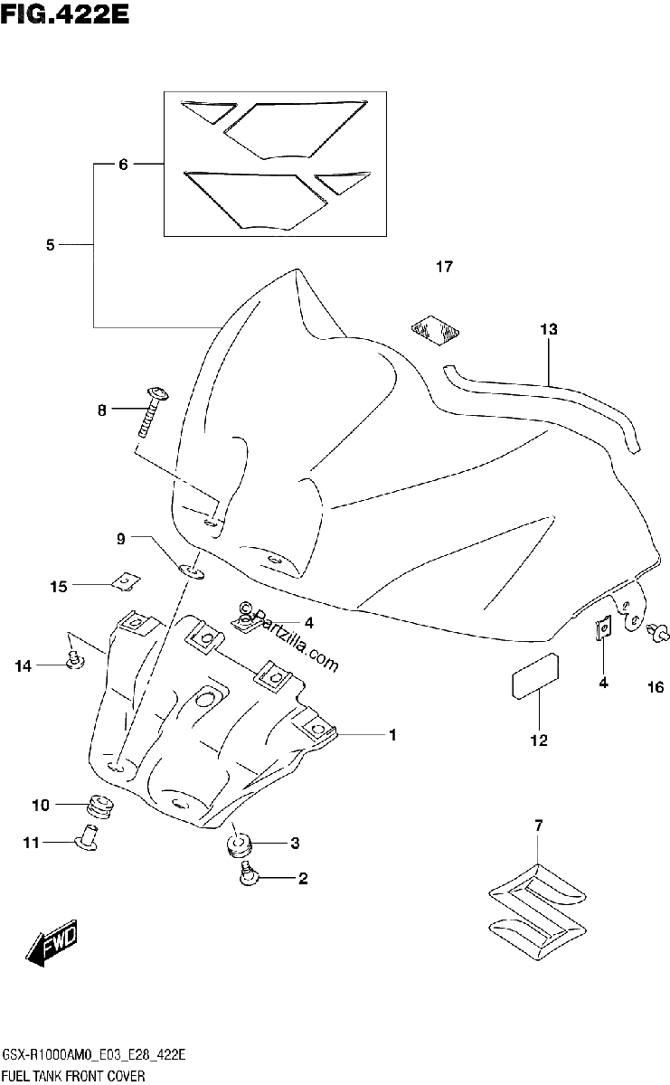 Diagrama de FUEL TANK FRONT COVER GSX R1000RZA