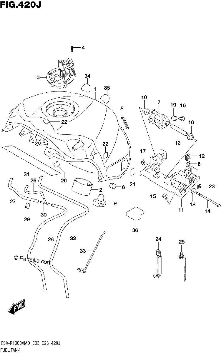 Diagrama de FUEL TANK GSX R1000RZA E03 E28