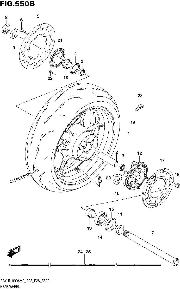 Diagrama de REAR WHEEL GSX R1000A