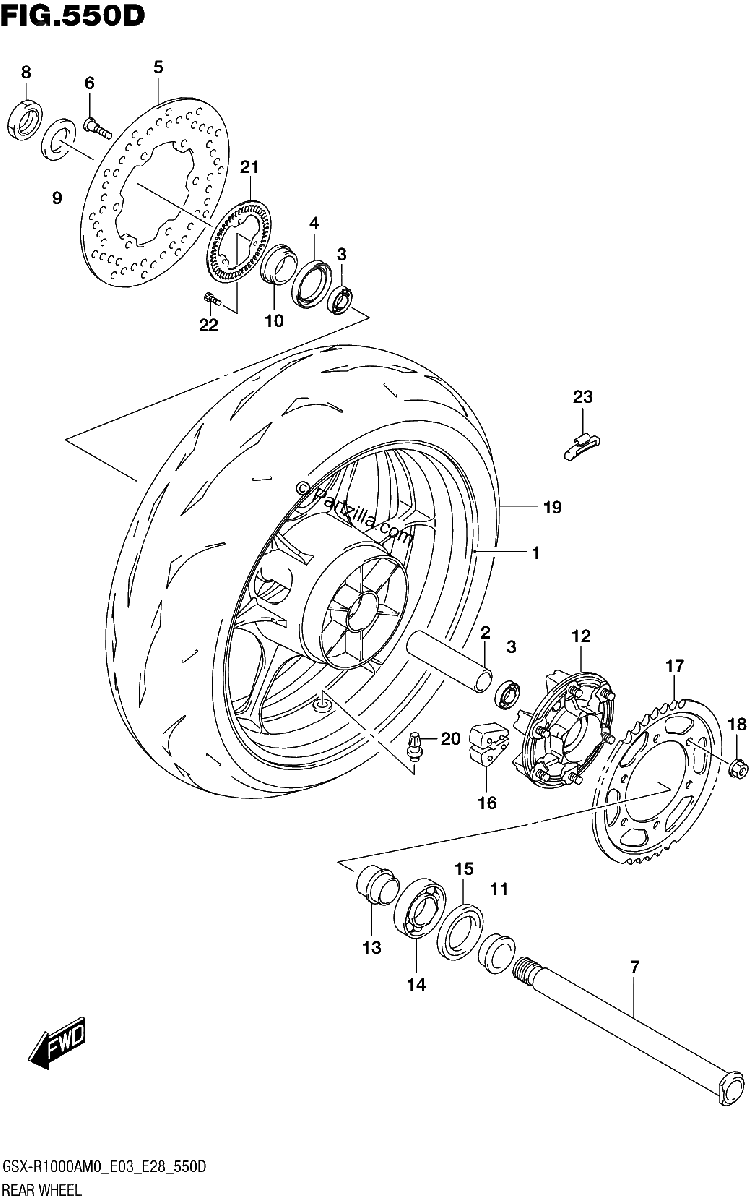 Diagrama de REAR WHEEL GSX R1000RZA