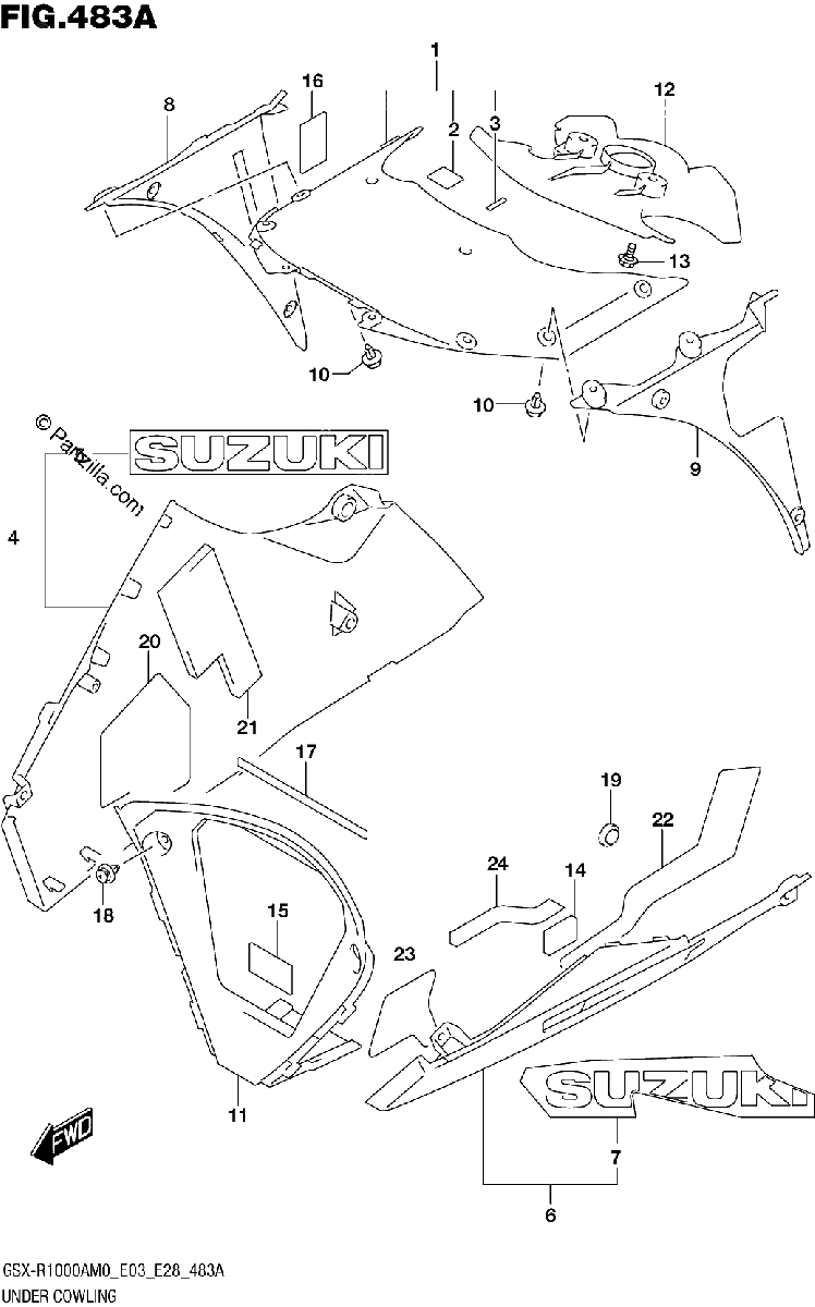 Diagrama de UNDER COWLING GSX R1000A