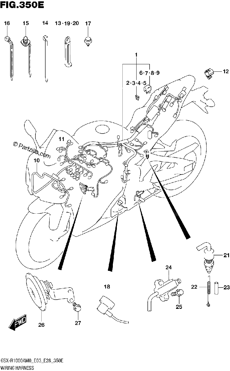 Diagrama de WIRING HARNESS GSX R1000RA GSX R1000RZA E03 E28