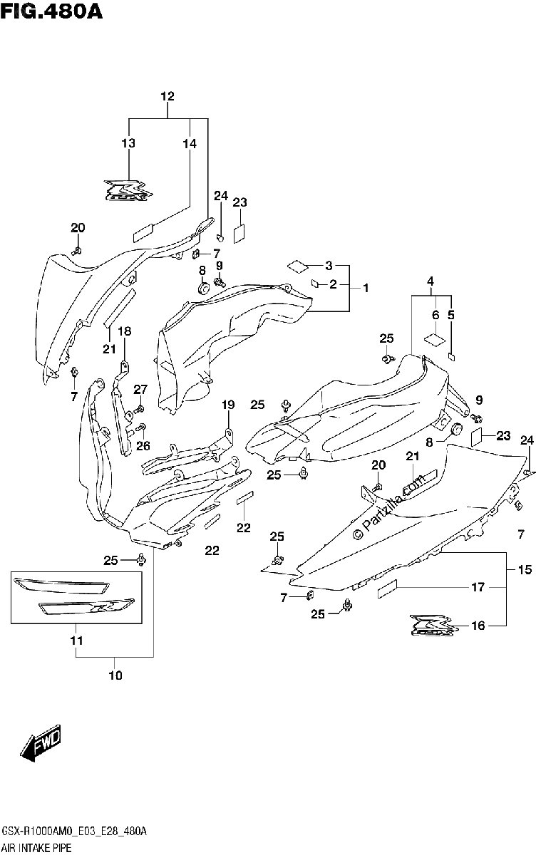 Diagrama de AIR INTAKE PIPE GSX R1000A