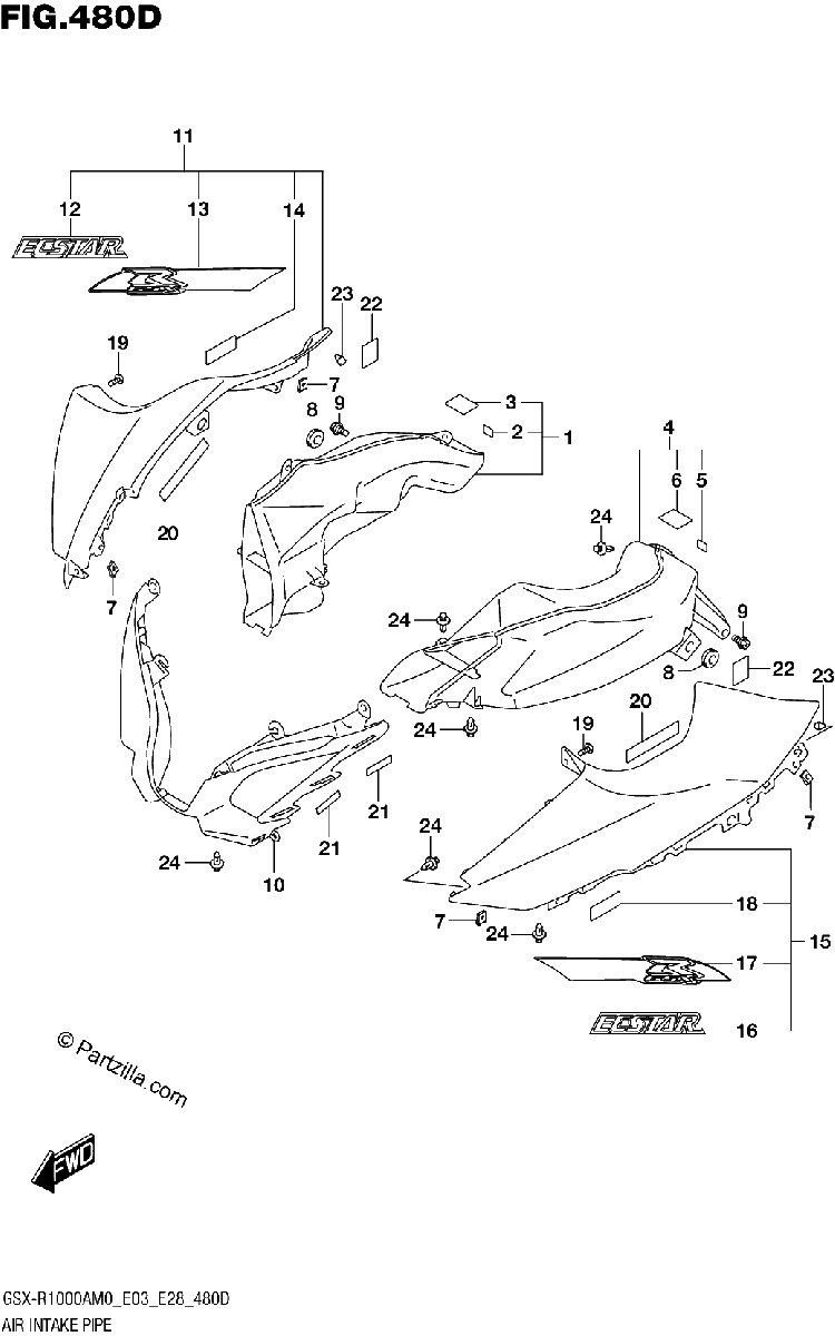 Diagrama de AIR INTAKE PIPE GSX R1000RA SEE NOTE