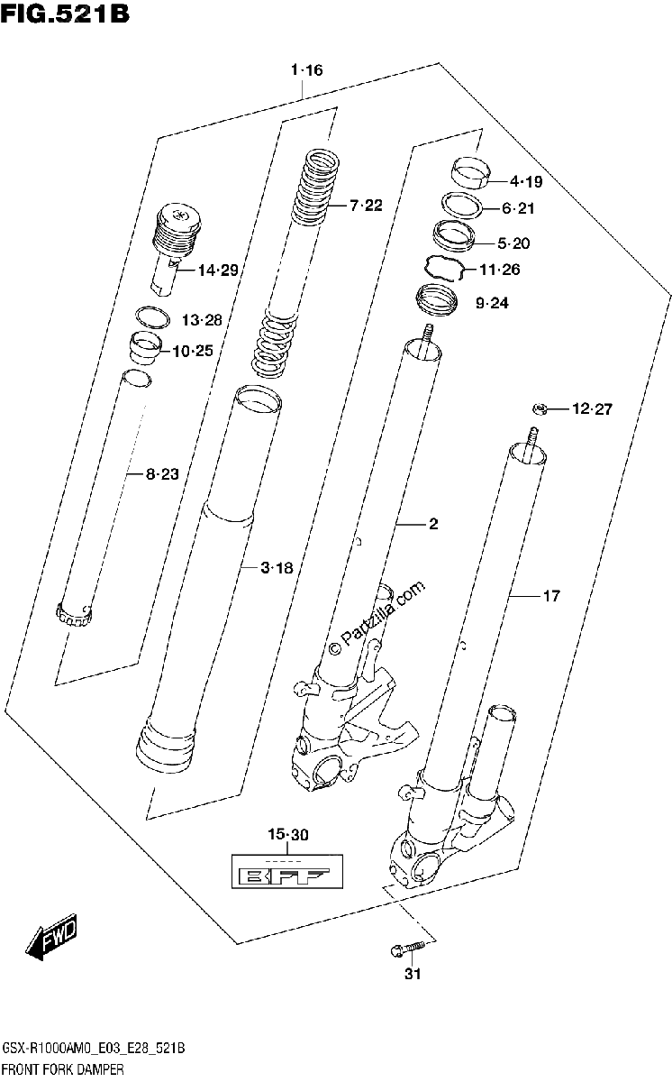 Diagrama de FRONT FORK DAMPER GSX R1000RA