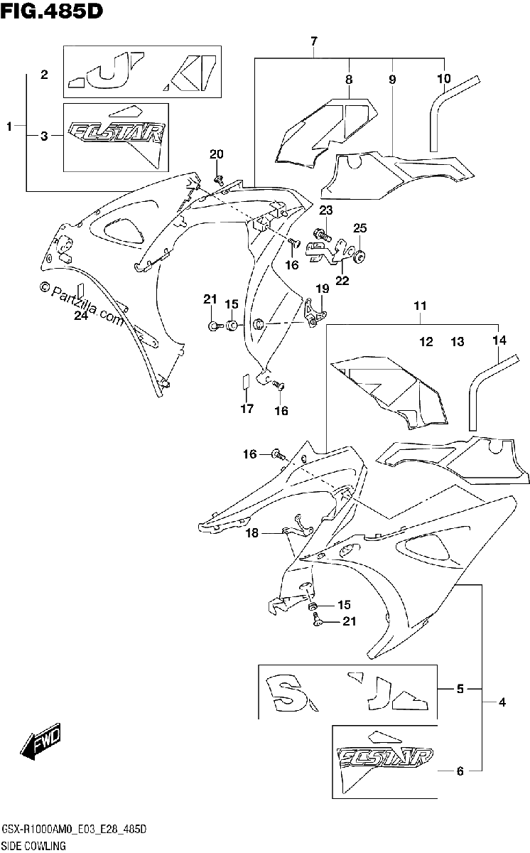 Diagrama de SIDE COWLING GSX R1000RA SEE NOTE