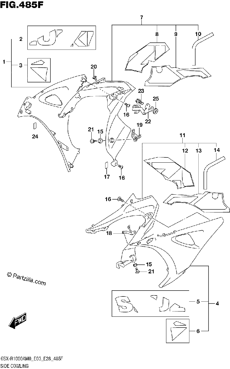 Diagrama de SIDE COWLING GSX R1000RZA