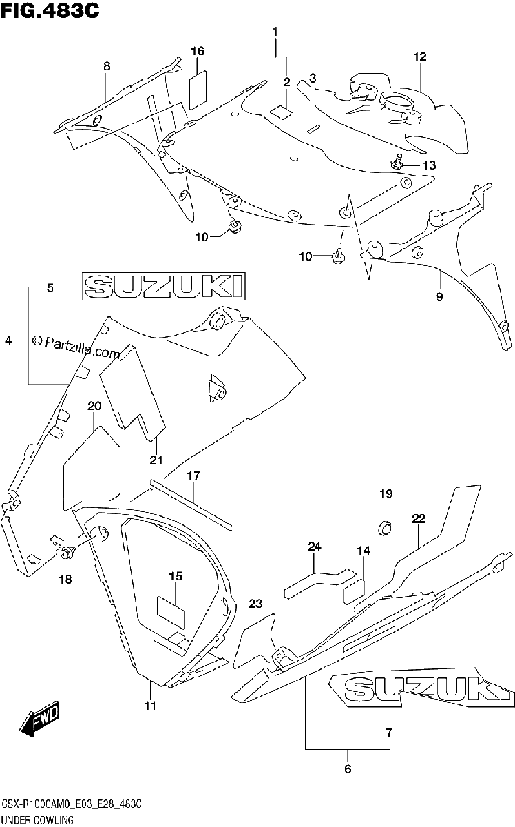Diagrama de UNDER COWLING GSX R1000RA