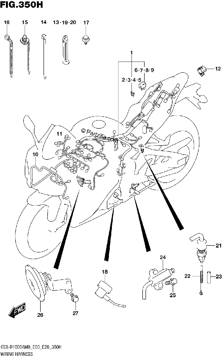 Diagrama de WIRING HARNESS GSX R1000A E33