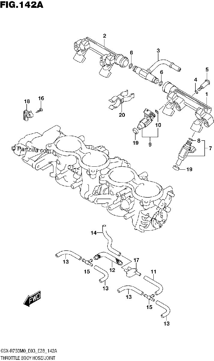 Diagrama de THROTTLE BODY HOSE JOINT E03 E28
