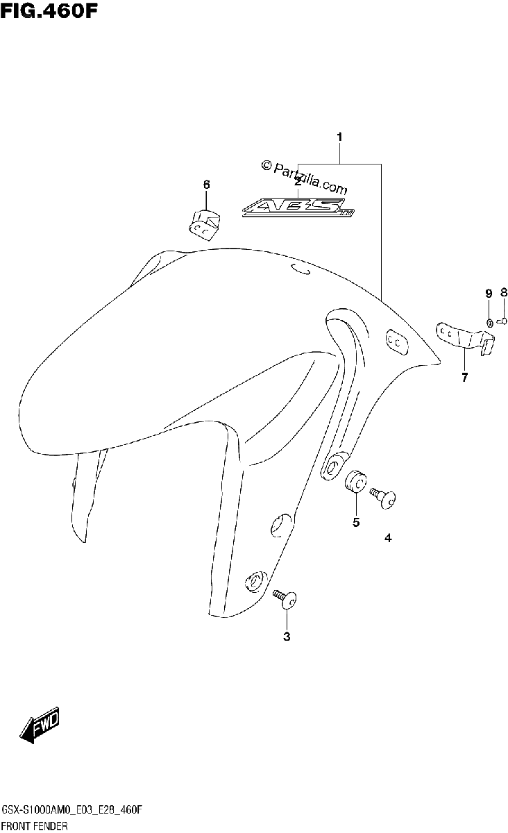 Diagrama de FRONT FENDER GSX S1000A
