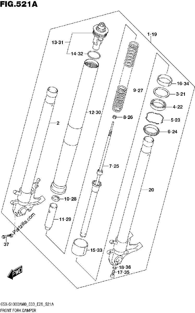 Diagrama de FRONT FORK DAMPER