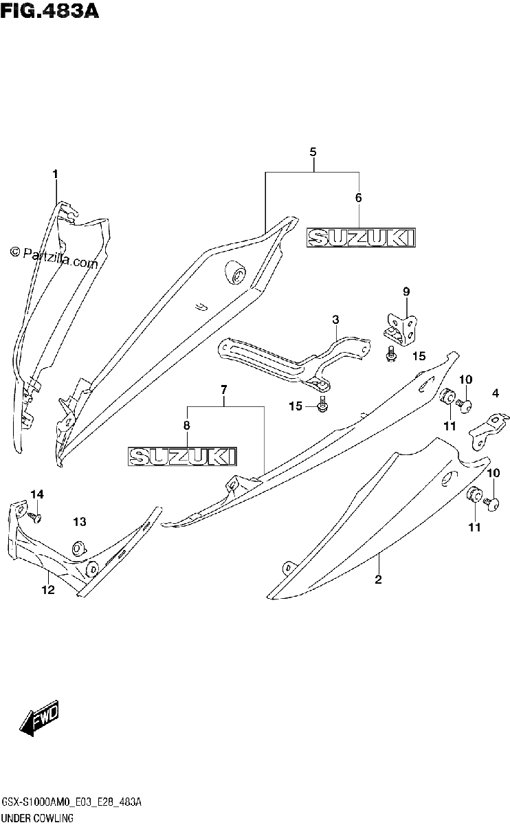 Diagrama de UNDER COWLING GSX S1000A