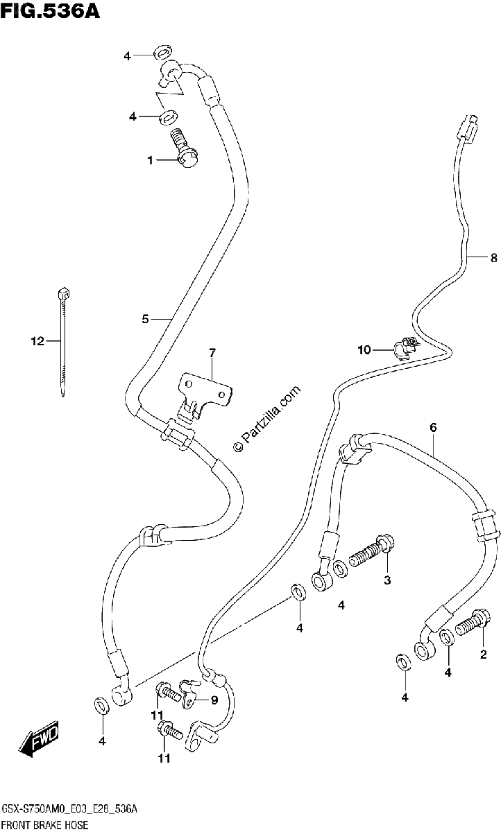 Diagrama de FRONT BRAKE HOSE GSX S750Z