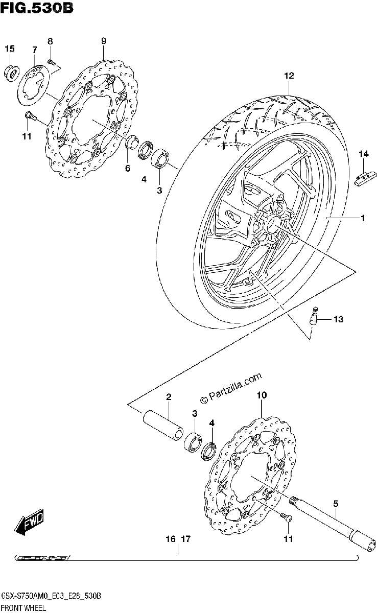 Diagrama de FRONT WHEEL GSX S750Z GSX S750ZA GSX S750AZ