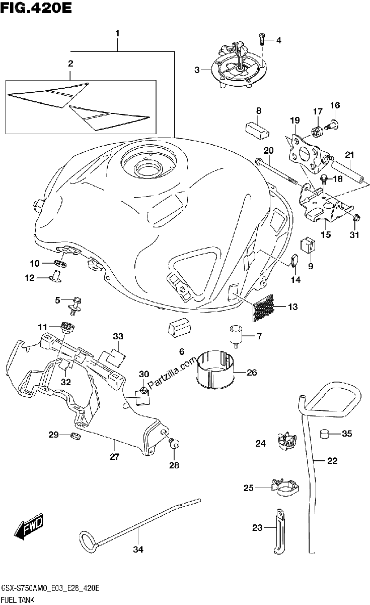 Diagrama de FUEL TANK GSX S750Z GSX S750AZ E33