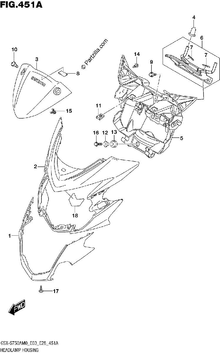 Diagrama de HEADLAMP HOUSING GSX S750A