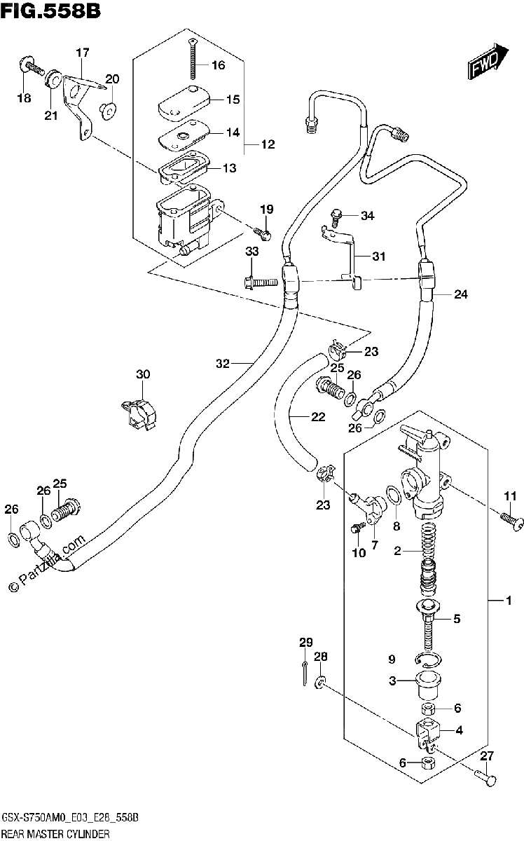 Diagrama de REAR MASTER CYLINDER GSX S750A GSX S750ZA GSX S750AZ