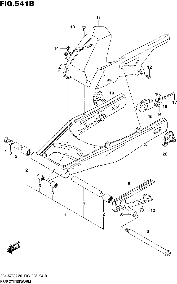Diagrama de REAR SWINGINGARM GSX S750Z GSX S750AZ