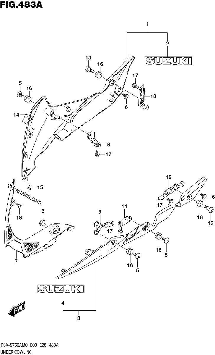 Diagrama de UNDER COWLING GSX S750A