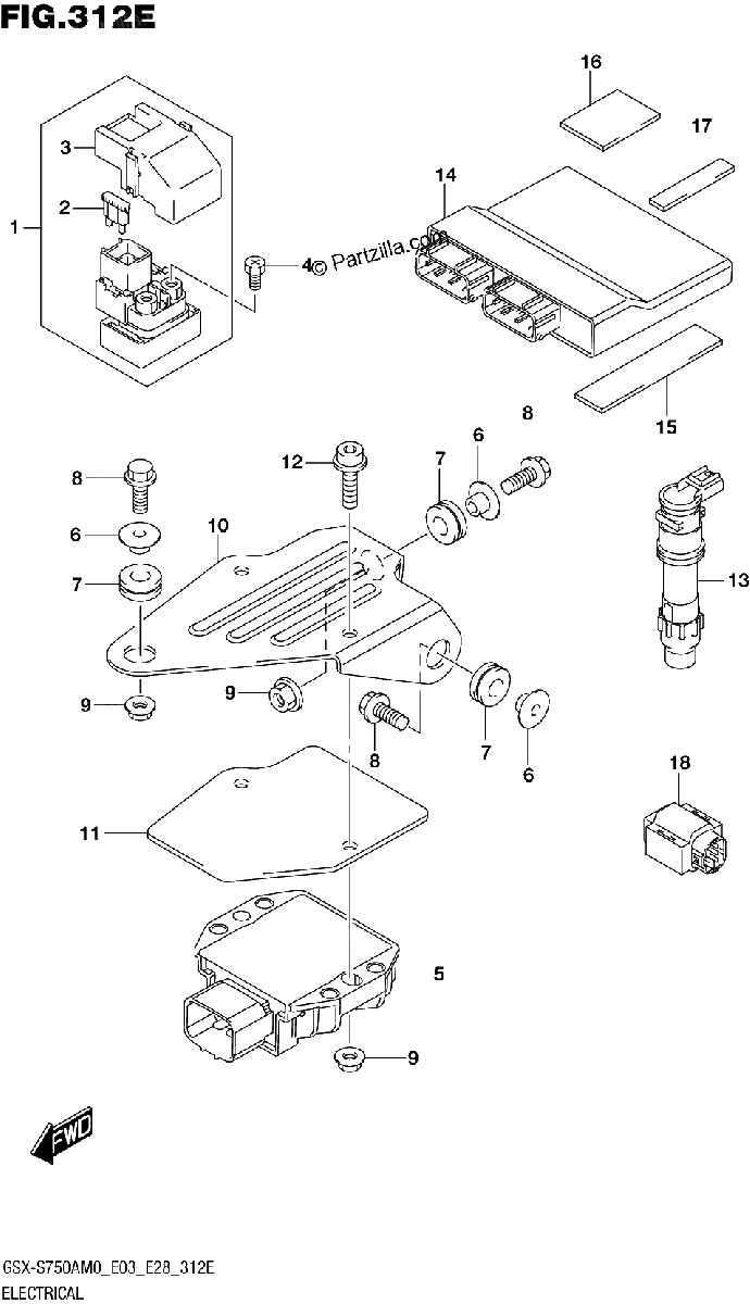 Diagrama de ELECTRICAL GSX S750A GSX S750ZA E03 E28