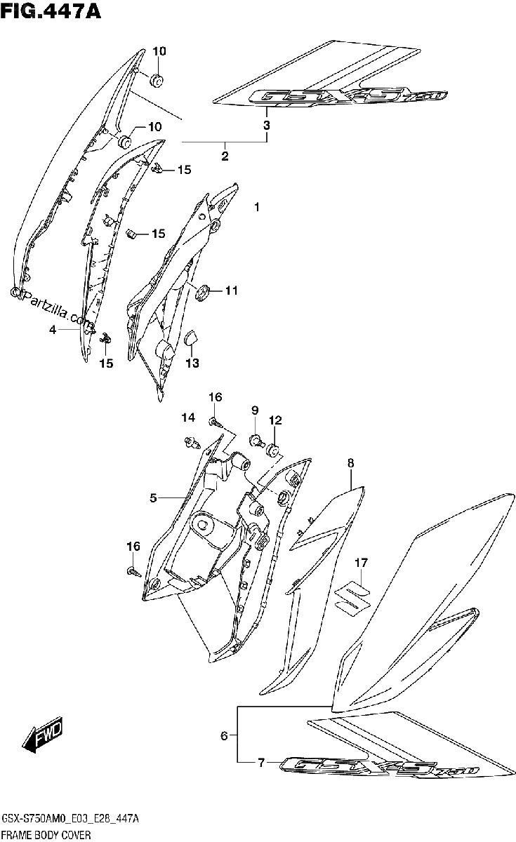 Diagrama de FRAME BODY COVER GSX S750A