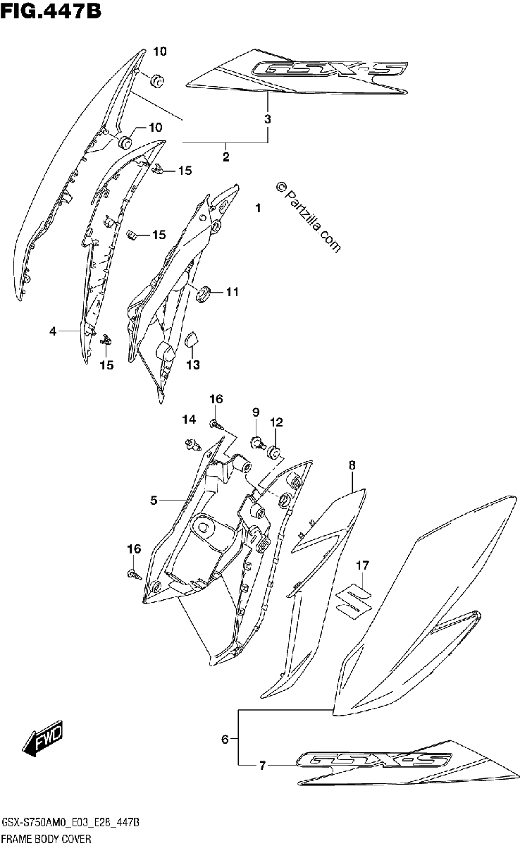Diagrama de FRAME BODY COVER GSX S750Z GSX S750ZA GSX S750AZ