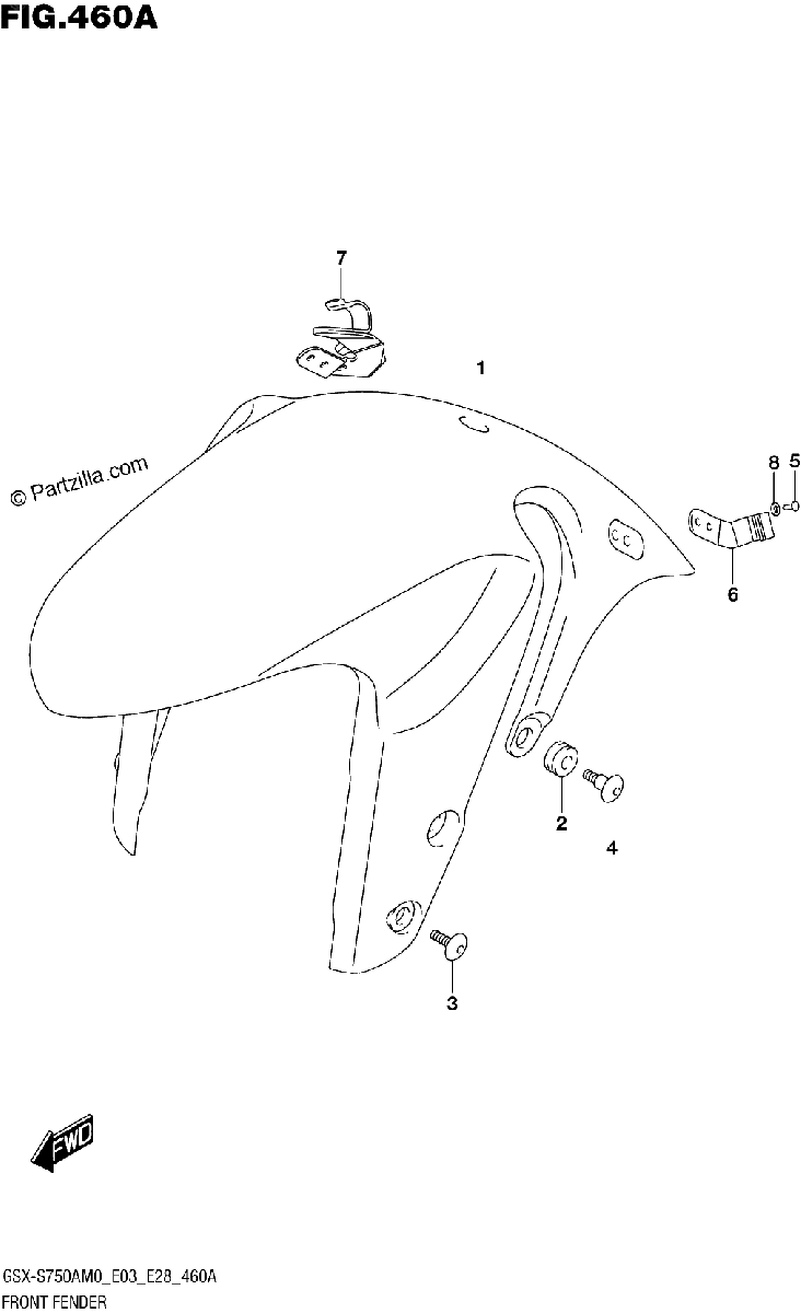 Diagrama de FRONT FENDER GSX S750Z E03 E33