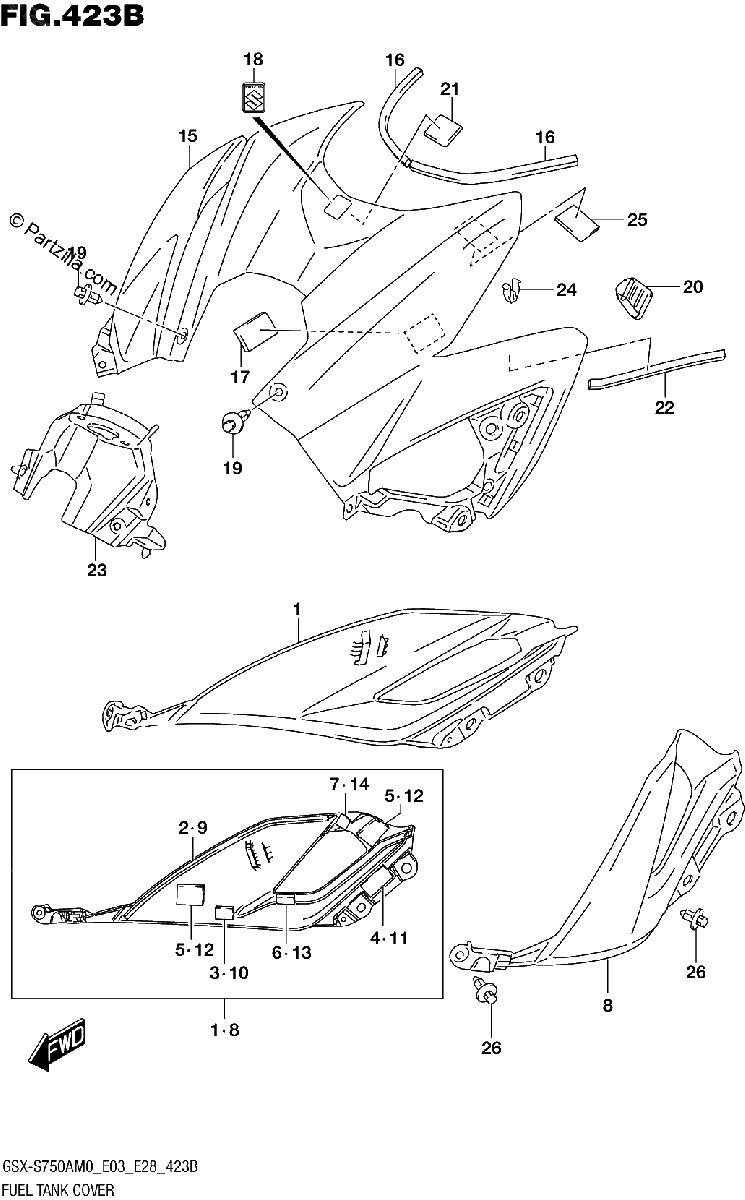 Diagrama de FUEL TANK COVER GSX S750Z GSX S750ZA GSX S750AZ