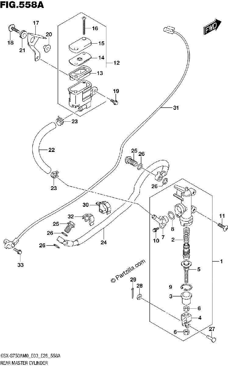 Diagrama de REAR MASTER CYLINDER GSX S750Z