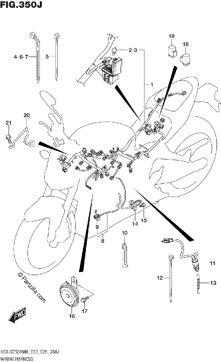 Diagrama de WIRING HARNESS GSX S750Z E03