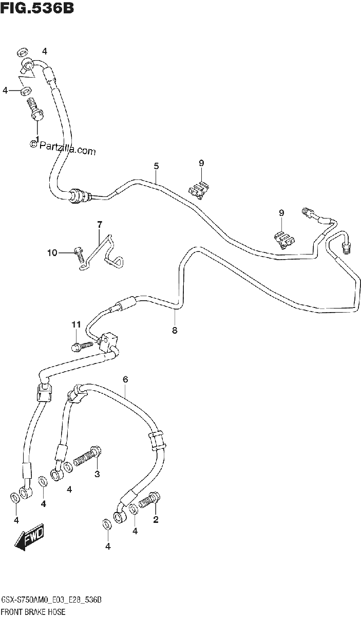 Diagrama de FRONT BRAKE HOSE GSX S750A GSX S750ZA GSX S750AZ