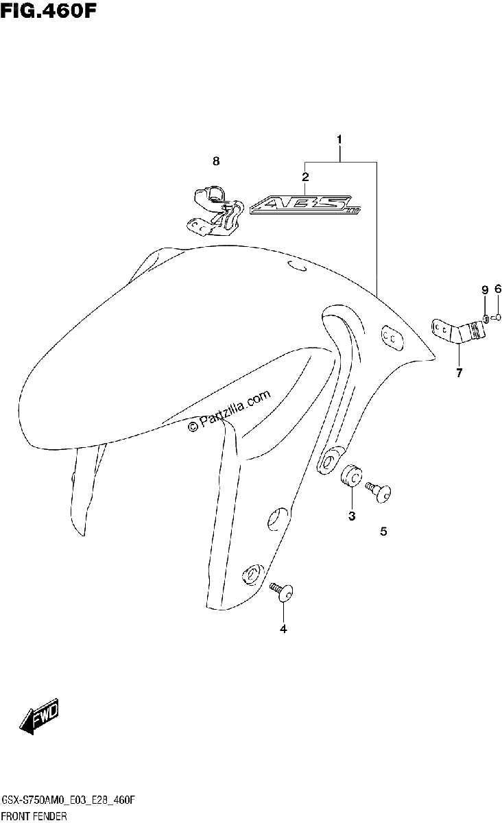 Diagrama de FRONT FENDER GSX S750A