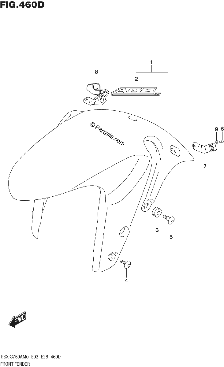 Diagrama de FRONT FENDER GSX S750ZA GSX S750AZ