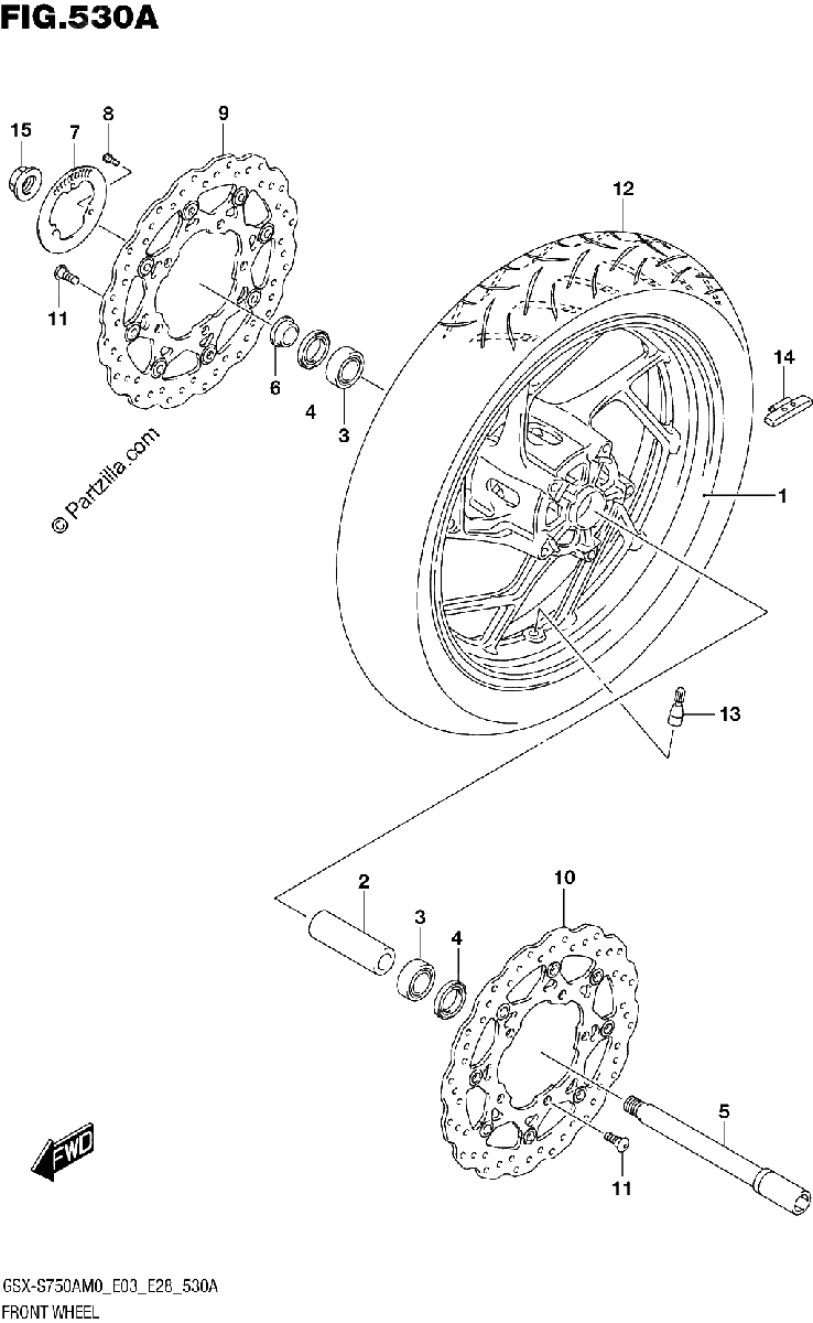 Diagrama de FRONT WHEEL GSX S750A