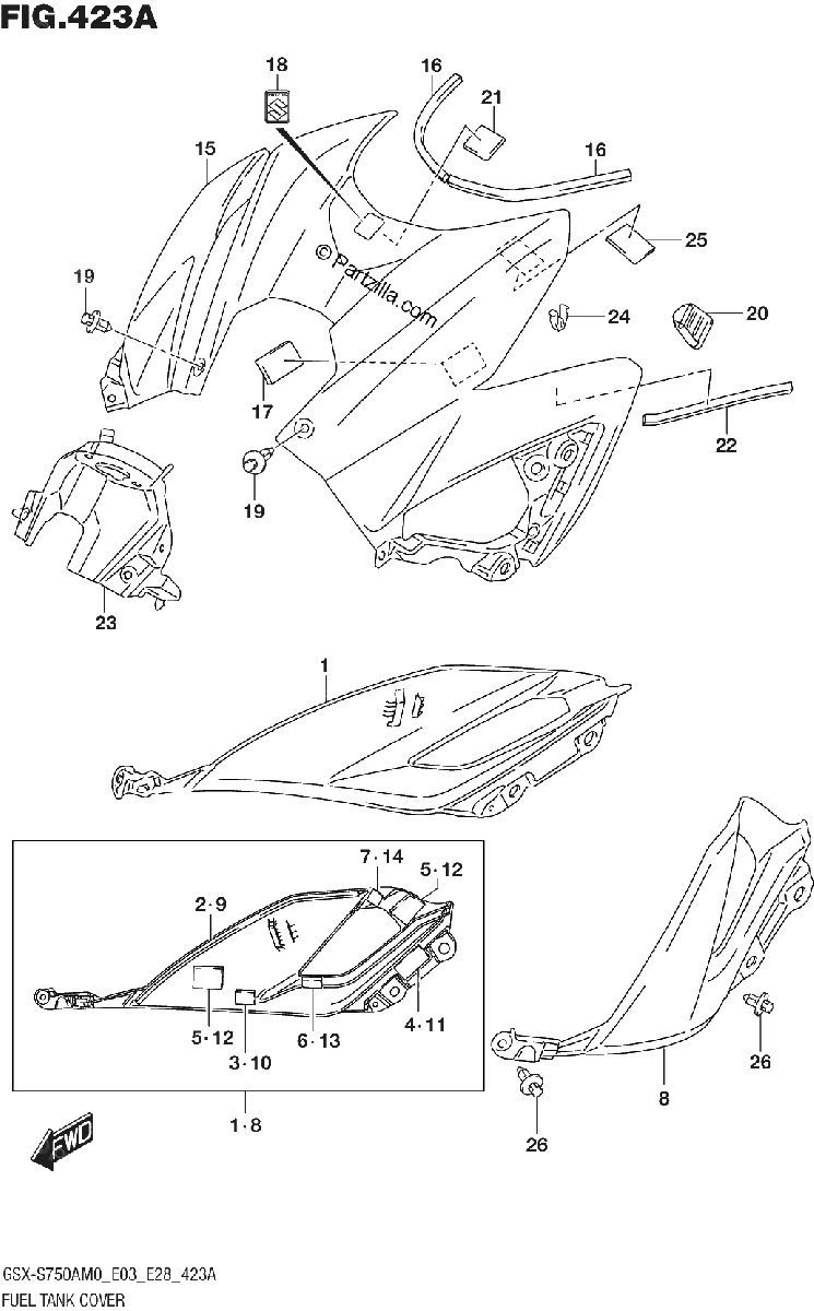 Diagrama de FUEL TANK COVER GSX S750A