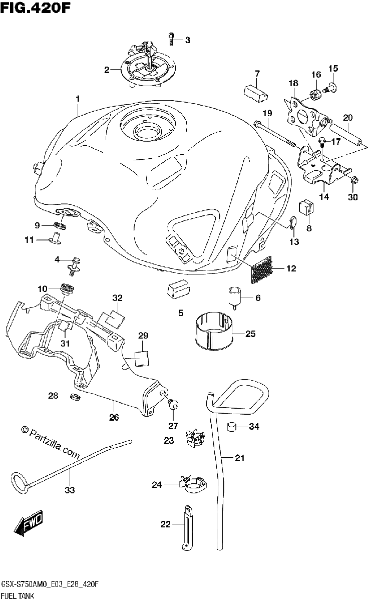 Diagrama de FUEL TANK GSX S750A E33