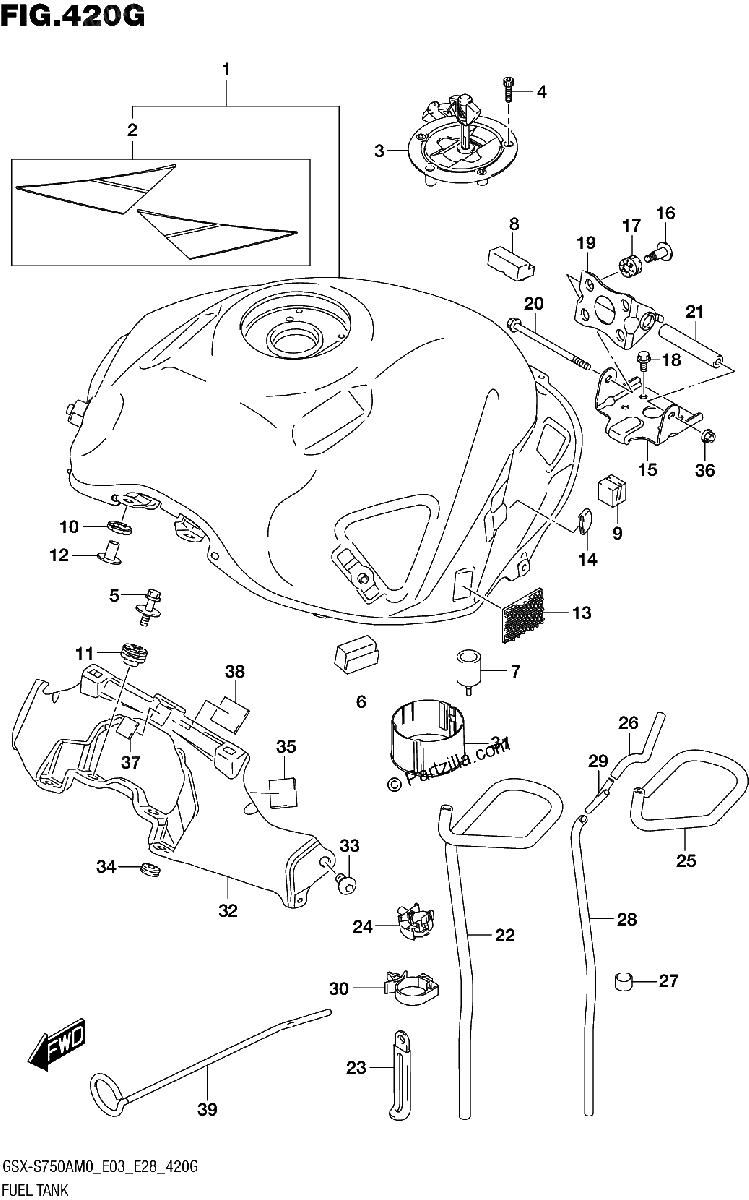 Diagrama de FUEL TANK GSX S750Z GSX S750ZA GSX S750AZ E03 E28