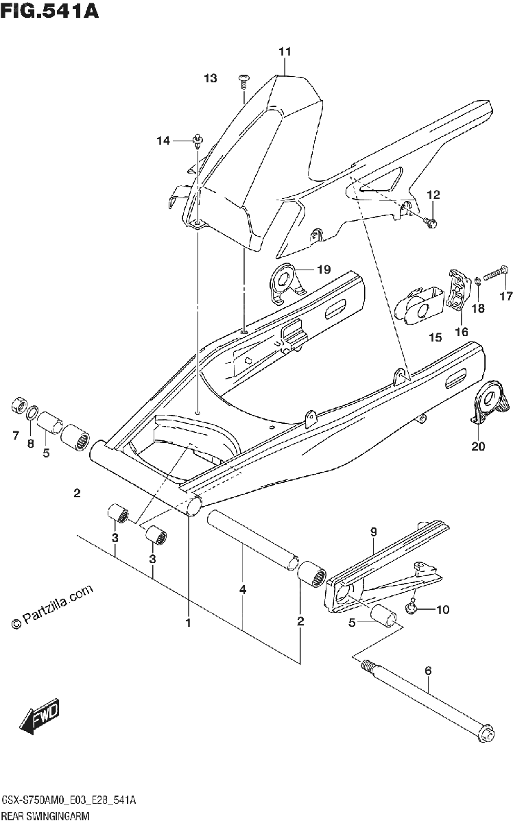 Diagrama de REAR SWINGINGARM GSX S750A GSX S750ZA