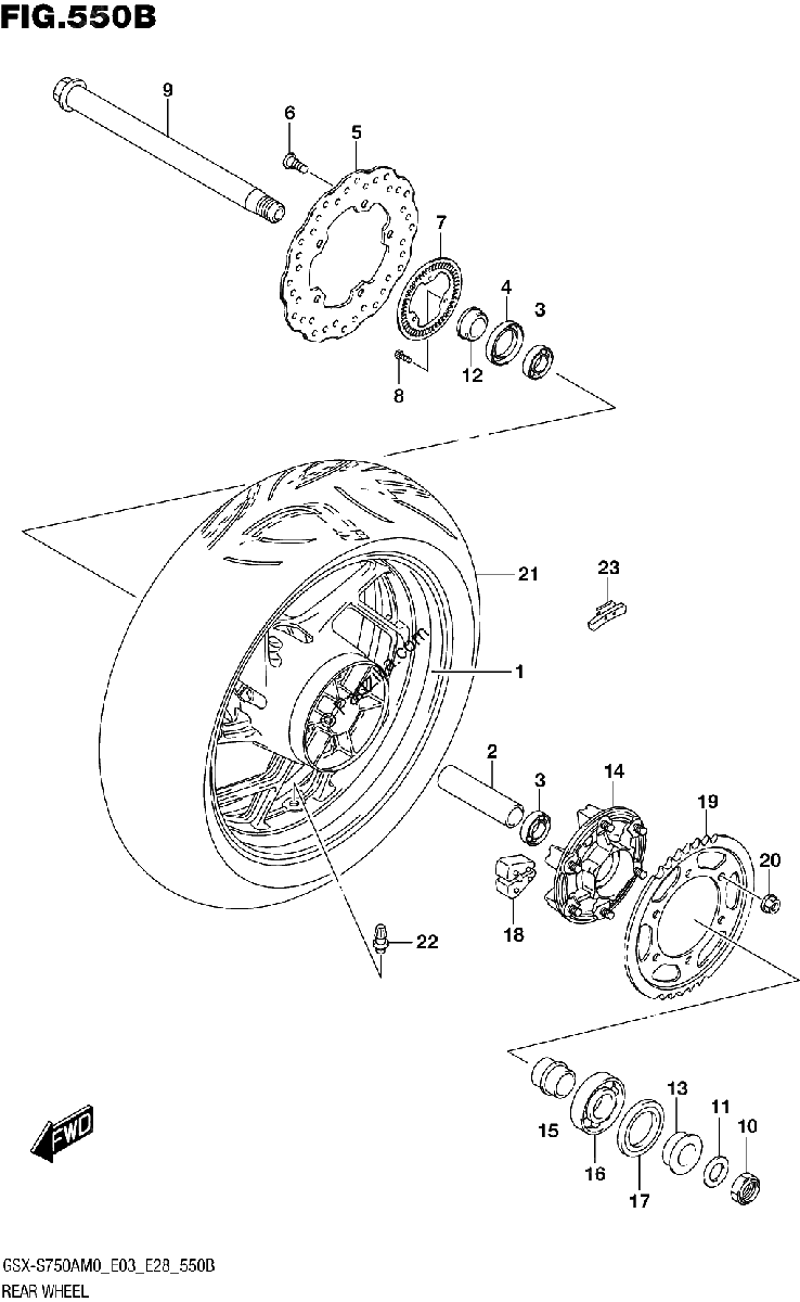 Diagrama de REAR WHEEL GSX S750A