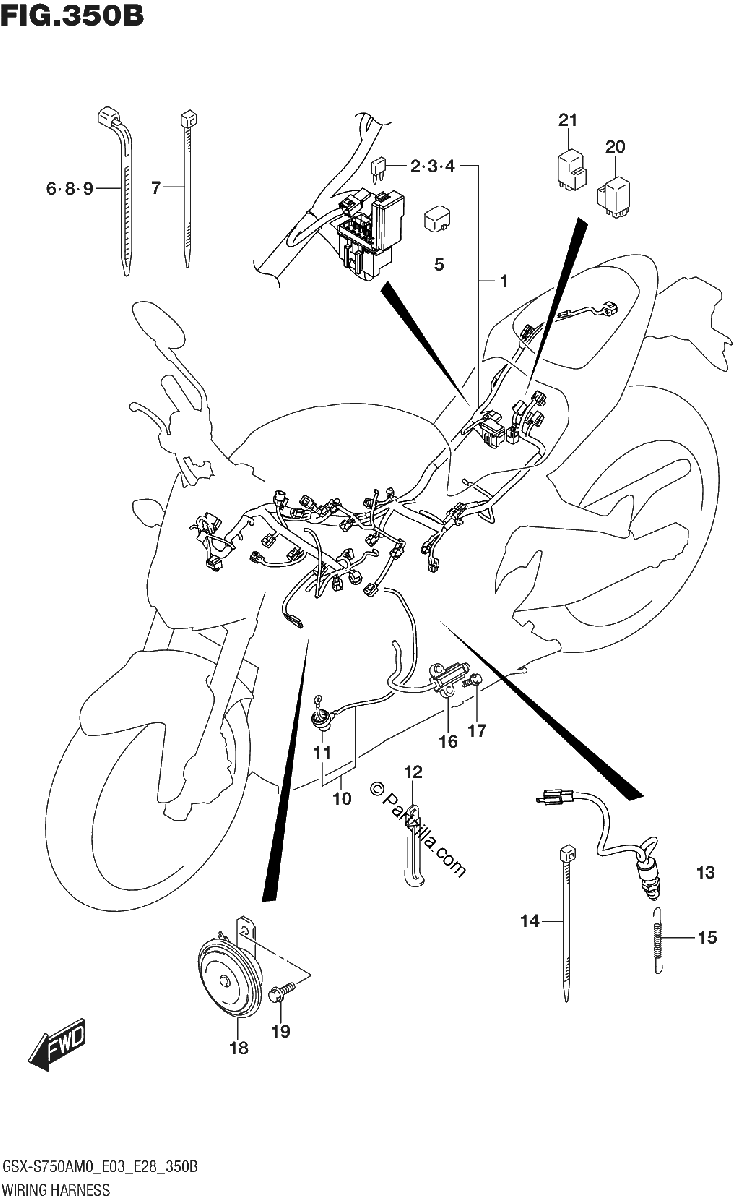 Diagrama de WIRING HARNESS GSX S750A GSX S750AZ E33