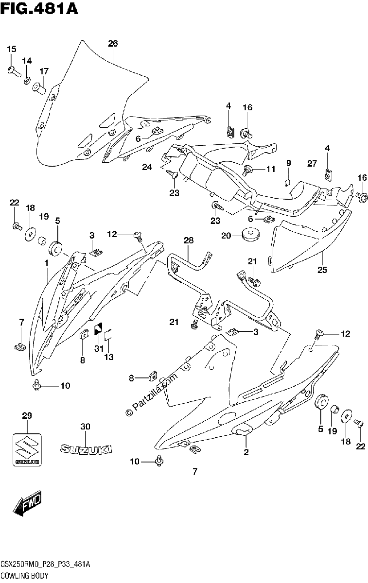 Diagrama de COWLING BODY FOR YAY YYW