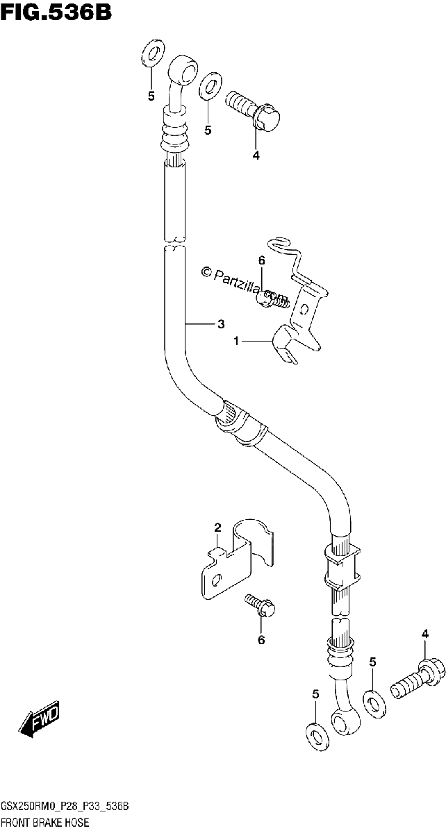 Diagrama de FRONT BRAKE HOSE GSX250RM0 P33