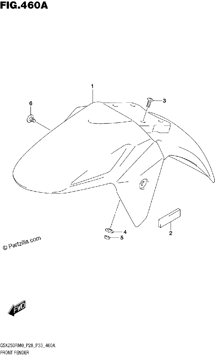 Diagrama de FRONT FENDER GSX250RM0 P28